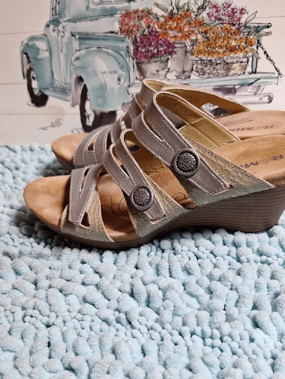 Romika Metallic Silver Multi-Strap Wedge Sandals